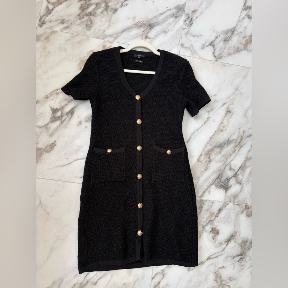 Massimo Dutti SHORT KNIT MINI BOUCLÉ DRESS WITH BUTTONS XS 🖤
